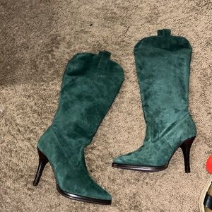 Suzanne Somers Boots Womens Teal Suede High Heel Boots